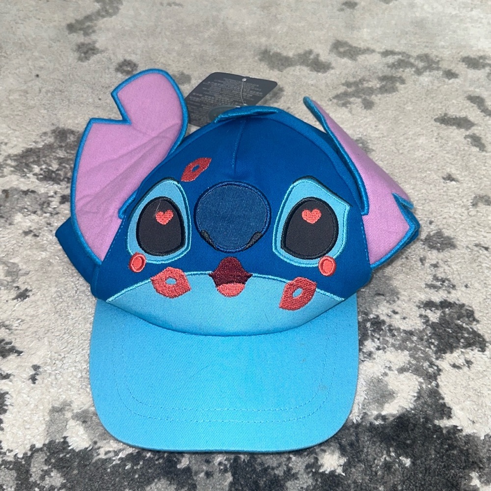 Disney Kids blue stitch hat with kisses and ears